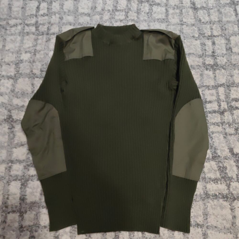 US Military Wool Sweater Mens 42 Olive Drab Commando Epaulettes Heavy Duty DLA